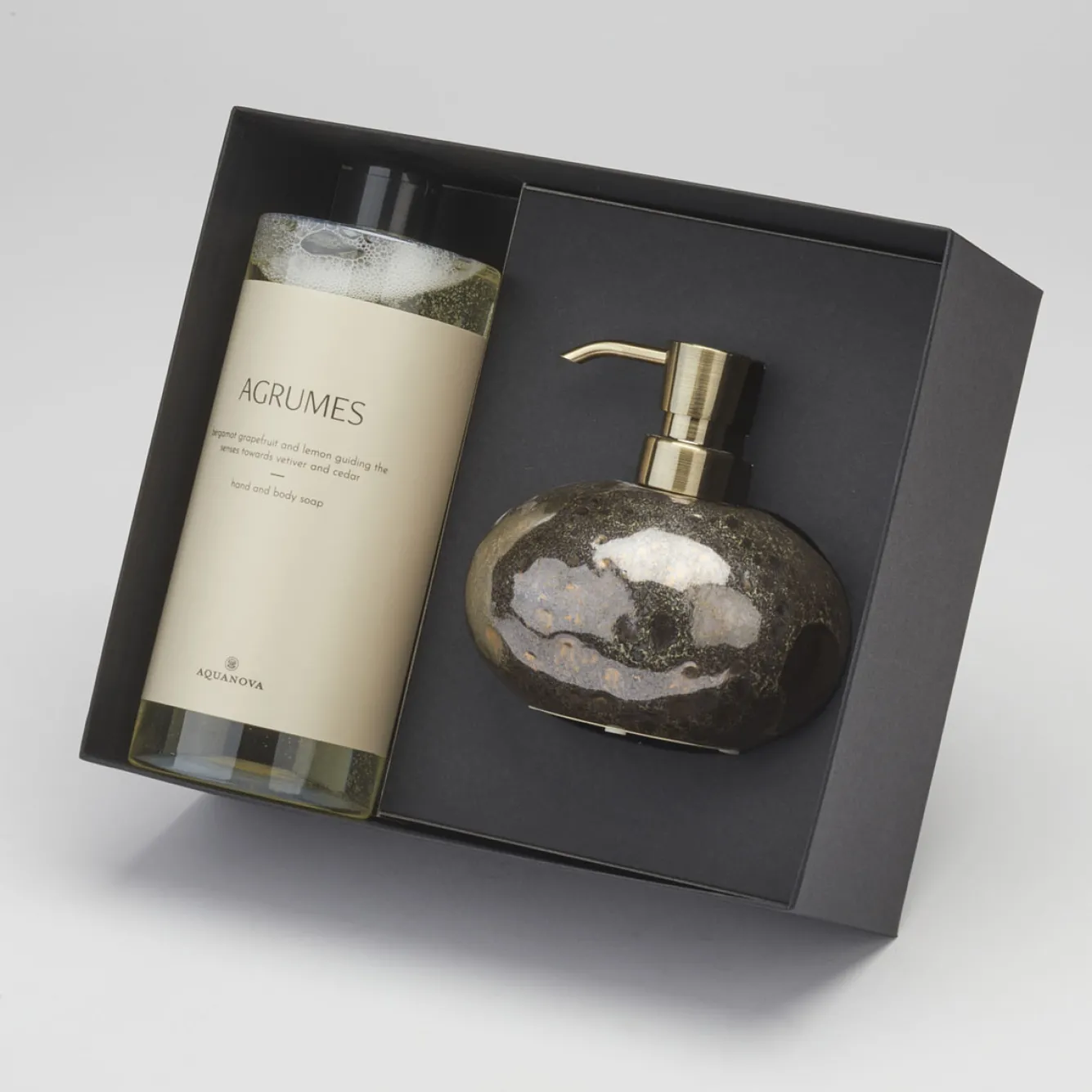 Aquanova Giftbox Ugo soap dispenser Vintage Bronze  Paris soap Agrumes (GIFTUGODIS854-AGR)