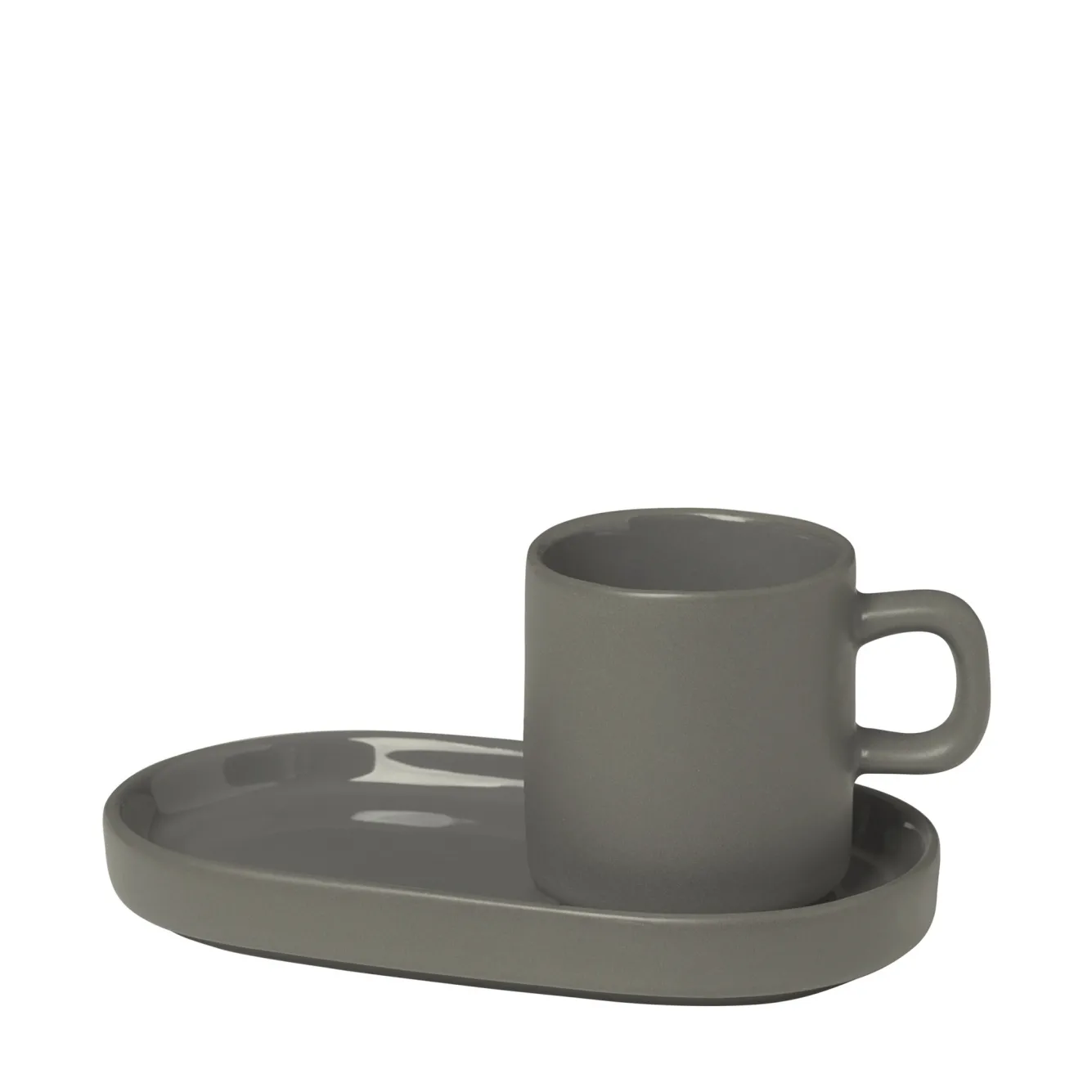 Blomus PILAR 2 espresso cups 50 ml with Pewter saucer (63972)