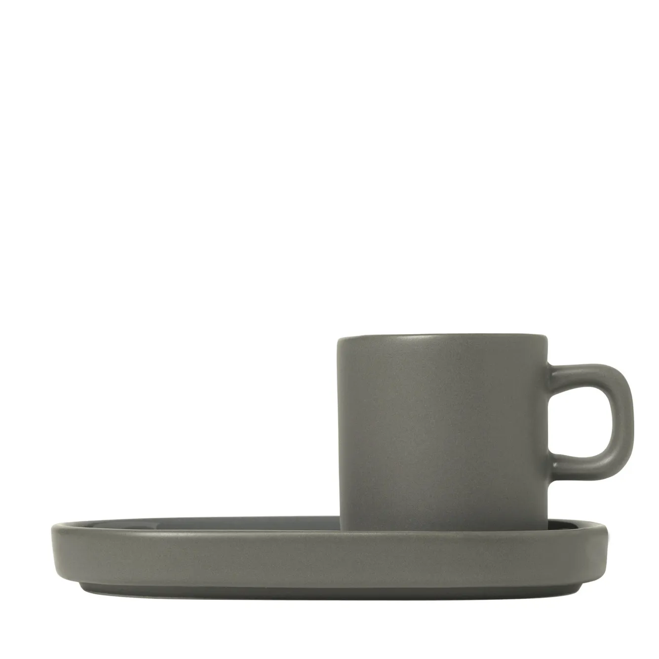 Blomus PILAR 2 espresso cups 50 ml with Pewter saucer (63972)