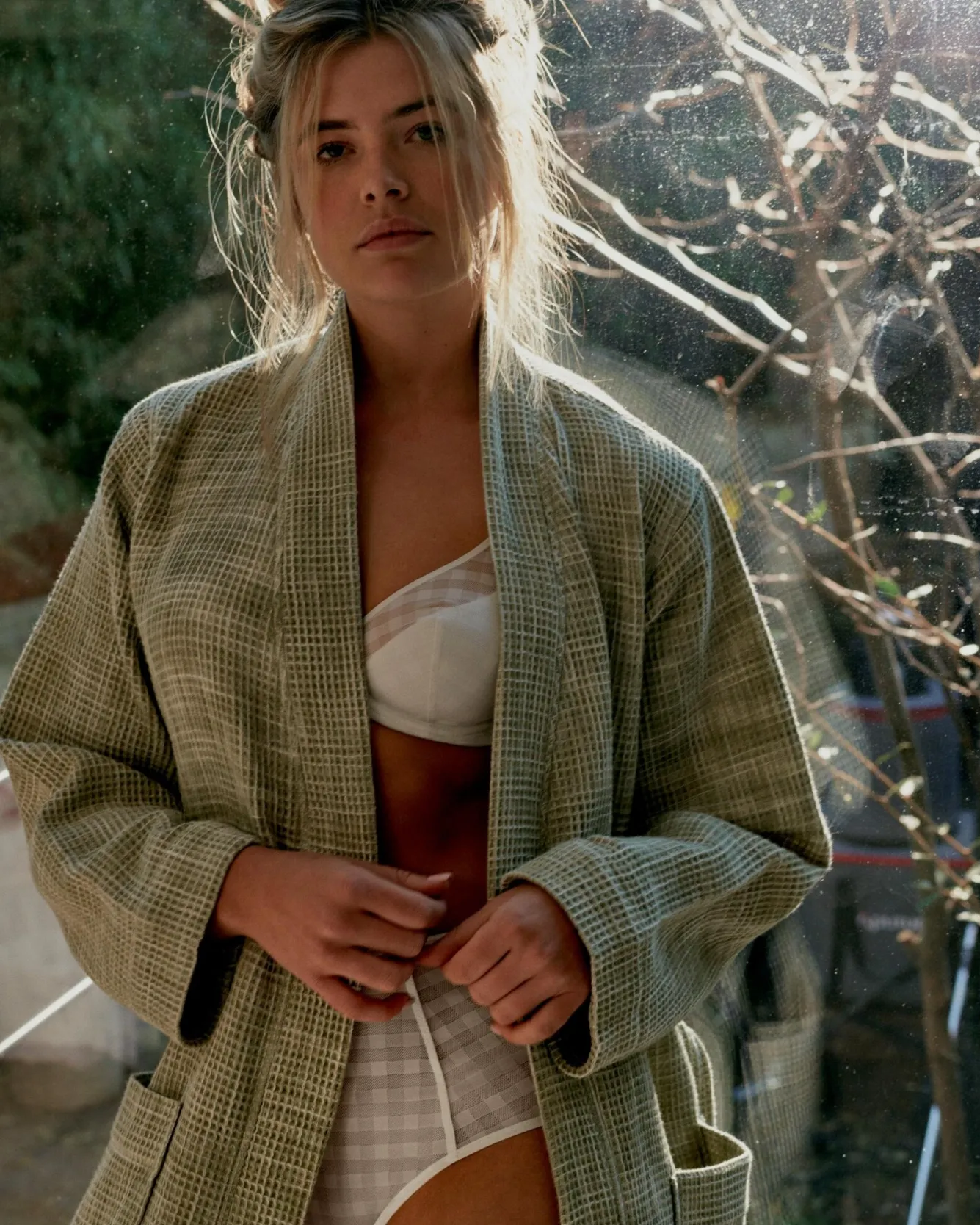 Vandyck EVELYN waffled bathrobe Light Olive (BAVE20201)