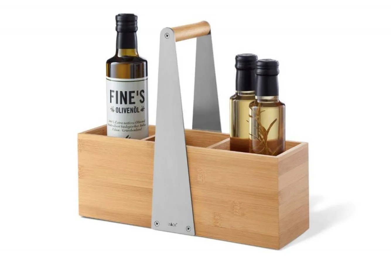 Zack SCARTA storage tray with handle 32x10cm bamboo with stainless steel (3 compartments) 20825